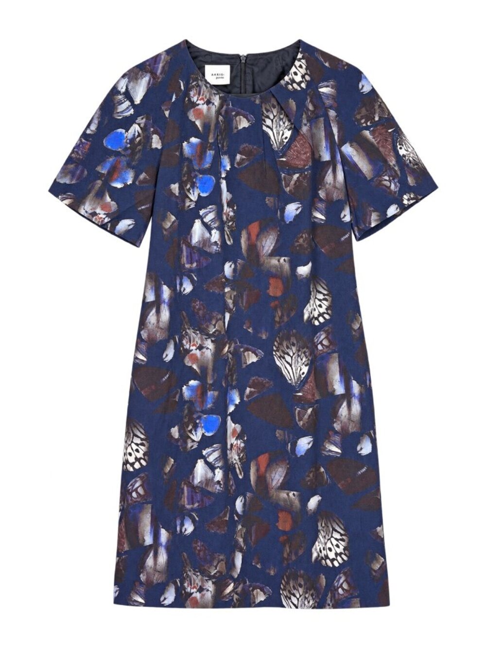 Akris Punto Wool Butterfly Print Cape Sleeve Midi Shift Dress US 8